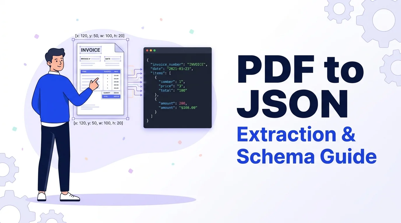 PDF to JSON extraction architecture: spatial coordinates x y width height, bounding box reconstruction, and RFC 8259 document schema parsing