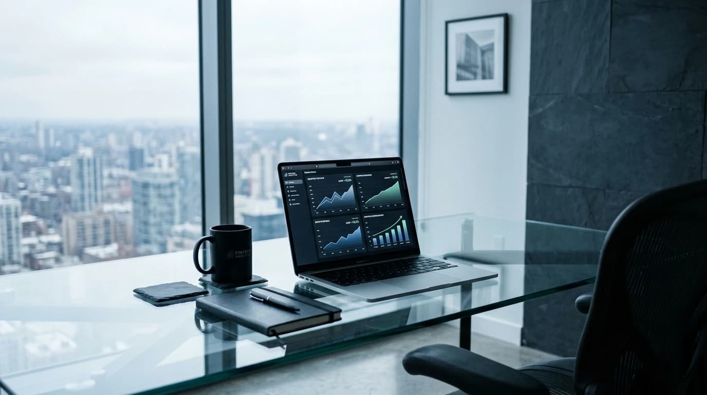 High-contrast financial analytics dashboard displaying organic search performance metrics